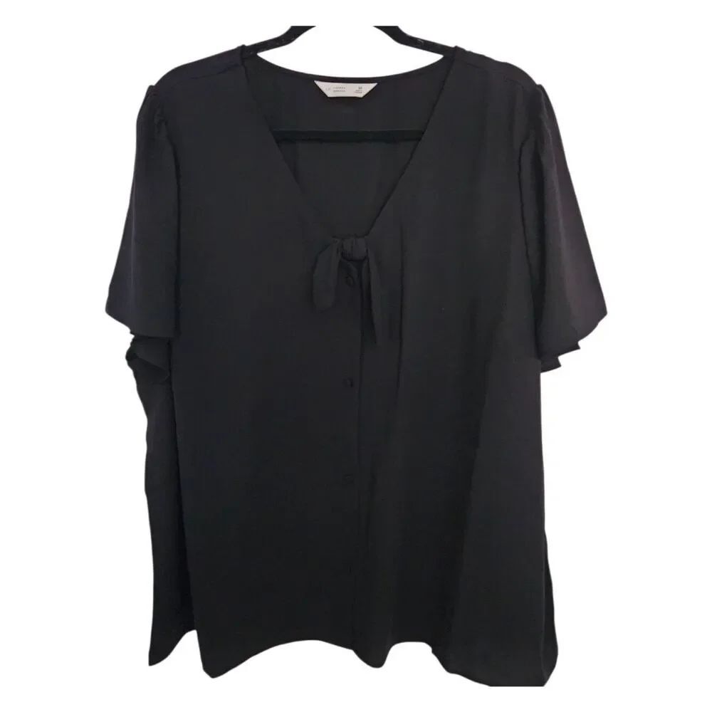 LC Lauren Conrad Womens Plus Black Tie-Neck Blouse Button Front Size 3X